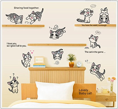 JAAMSO ROYALS Cute Cartoon Cats Design Vinyl Self Adhesive Peel and Stick Wall Sticker for Wall Decor and Home Decor AY7054