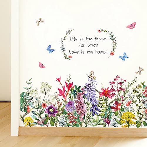 Aht94013 Garden Flowers Wall Decals Inspirational Quote Floral Wall Stickers Botanical Wall Art Living Room Bedroom Office