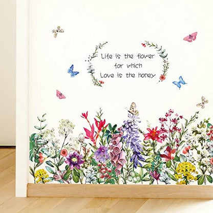 Aht94013 Garden Flowers Wall Decals Inspirational Quote Floral Wall Stickers Botanical Wall Art Living Room Bedroom Office