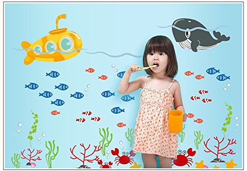 DNVEN 54.3 x 35.0 inches Vinyl Wall Decals Tropical Fish Coral Underwater Removable Decor for Bedrooms, Kids Rooms, Nursery