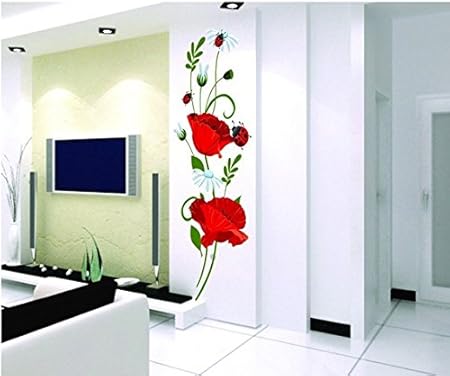 LD2035 Poppies Wall Sticker Decals Home Decoration Stylish Modern Flowers Living Room Bedroom Decoration Kitchen