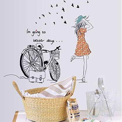 Cycling girl bedroom living room background character wall sticker MJ7008
