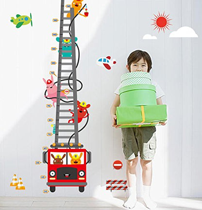 MJ8020 Fire Truck Wall Sticker Removable Height Sticker Cartoon Wall Decals Home Decor for Kids Room