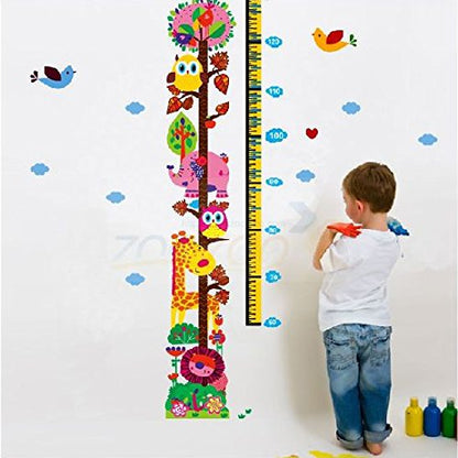 Qianxing removable cycle-usable cartoon wall sticker for kid's bedroom animal Height Chart in Nursery Children Room colourful Wall Decal for house home mural Décor height meter wallpaper(lion giraffe and elephant)