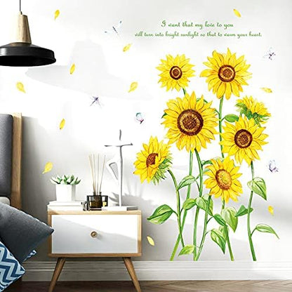 Sunflower Wall Stickers Butterfly Decals Removable Yellow Flower Butterflies Wallpaper Decor DIY Art Mural for Kids Room Bedroom Nursery Home Decoration