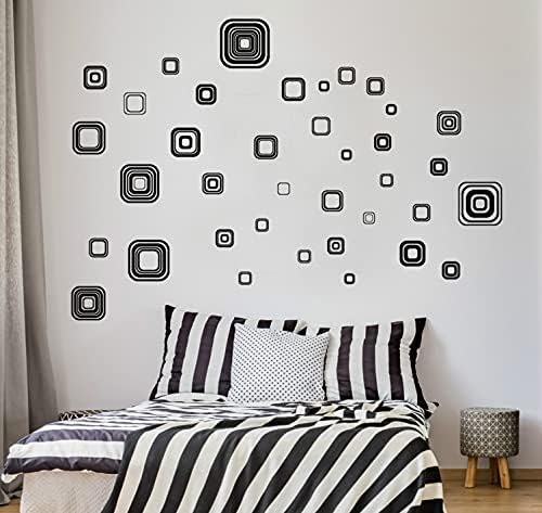 Jm8336 Wall Decal White/Black Squares Vinyl Wall Decals Stickers Peel and Stick Graphic Mural Square Boxes Kit Appliques