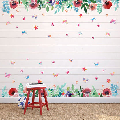 Green leaves flower pattern sticker living room bedroom backdrop decorative wall decal (XH7212)
