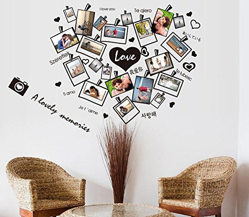 Xh3745 I Love You" Love Heart Black and White Photo Picture Frame Wall Decals,Living Room Bedroom Removable Wall Stickers Murals