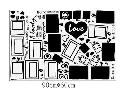 Xh3745 I Love You" Love Heart Black and White Photo Picture Frame Wall Decals,Living Room Bedroom Removable Wall Stickers Murals