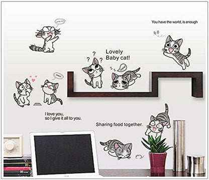JAAMSO ROYALS Cute Cartoon Cats Design Vinyl Self Adhesive Peel and Stick Wall Sticker for Wall Decor and Home Decor AY7054
