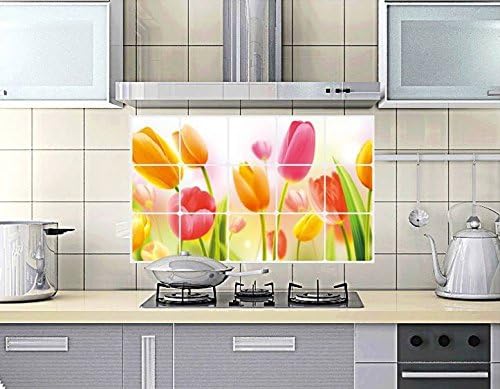 COMVIP Kitchen Oil Proof Heat-resistant Waterproof Tile Sticker Decals Flower