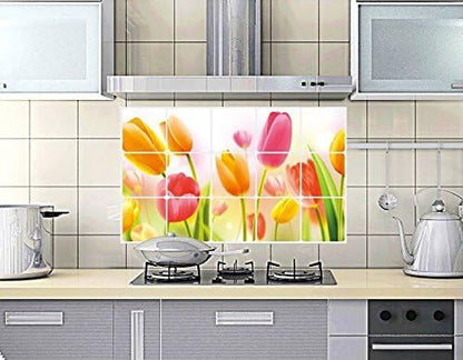 COMVIP Kitchen Oil Proof Heat-resistant Waterproof Tile Sticker Decals Flower