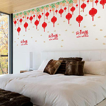 Christmas wall sticker mural SK9250 Lantern Year's Day Window Glass Sticker Door Sticker