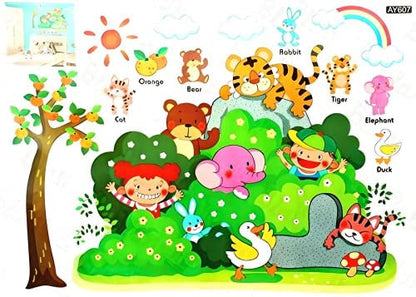 JAAMSO Royals Combo Pack of 2 Style Wall Sticker | Tiger Bear Cat Cartoon Design (60 CM X 45 CM) | Winnie The Pooh Design (70 CM X 50 CM) | Vinyl Home Décor Wall Sticker