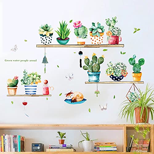 HEUREKA Cactus Potted Plants Bedroom Living Room Décor Waterproof Wall Sticker size (50 CM X 70 CM) hm71007