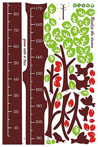 WandSticker4U - Peel and Stick- Happy Tree Height Chart | Size:140 x 200 cm | removable Wall Sticker Growth Chart for Nursery, Bedroom, Baby Room children's room