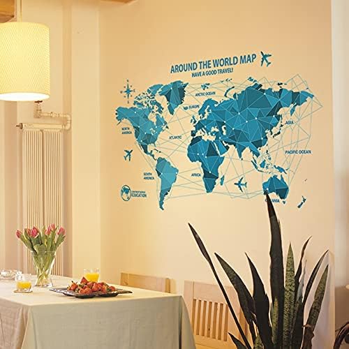 Waterproof 3d blue world map wall stickers office rooms decals decor wall art bedroom for Xh0960home decorations wall decals