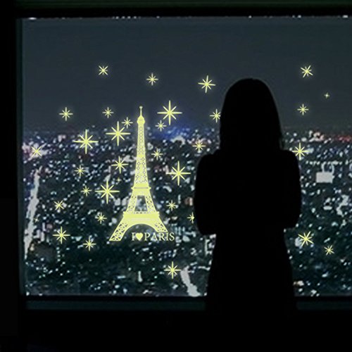 Night Lighting Eiffel Tower Vinyl Wall Decal PVC Home Sticker House Paper Painting Decoration Wallpaper Living Room Bedroom Kitchen Art Picture DIY Murals Kids Nursery Baby Decor