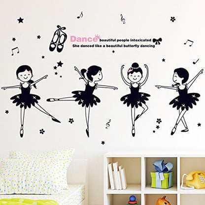 Xh1002 Dance Ballet Girls Kindergarten Classroom Cartoon Characters Children's Room Bedroom Wall Stickers, pvc white film material, big