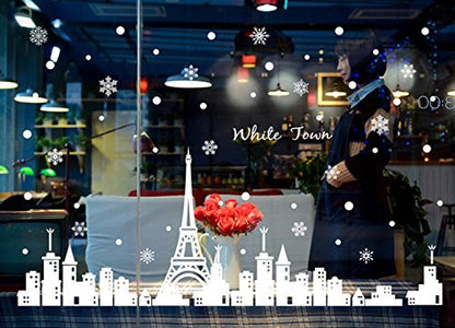 Oren Empower Self Adhesive White Town Eiffel Tower Wall Sticker/Waterproof Peel & Stick PVC Vinyl Theme Beautiful Wall Sticker for Bedroom, Living Room, Dining Hall, Master Room - 166 X 110 Cm