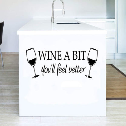 Wine a Bit You'll Feel Better Quote Letter Wall Sticker Vinyl Wall Decals Home Arts Removable Kitchen Dining Room Wall Decal Vinyl Home Décor （Black...