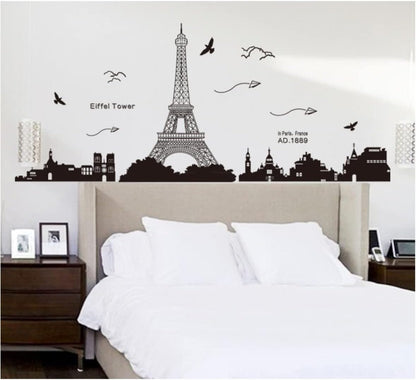 Paris Backdrop Paris Wall Art Eiffel Tower Photo Banner Background European City Landscape Black Tower Kite Building Wall Hanging Decor For Living Room Bedroom Decoration,27.55X72.8Inch