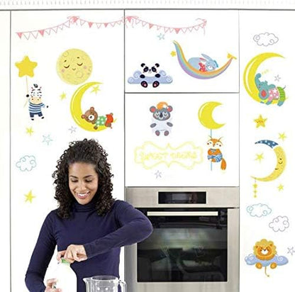Sk7161 Cartoon diy wall sticker for kids rooms Sleeping Dreaming animals moon stars clouds decor bedroom window wardrobe door stickers-XSQ