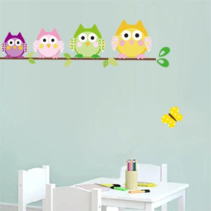 Owl Singing on Colorful Tree with Butterflies