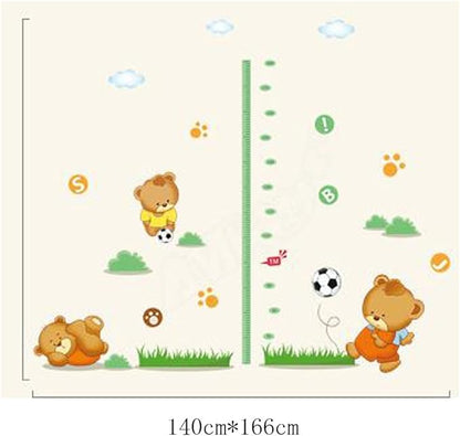 Cartoon Animals Wall Stickers Butterflies Flower Photo Frames Height Measurement Removable Wall Decals Home Decor Baby Boys Girls Kids Bedroom Kitchen Decoration (Bear Height Measurement)