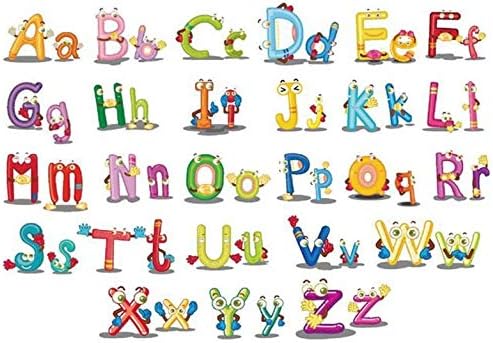 Hinleise Wall Stickers English Alphabet Letters Stickers Cute Cartoon Art Mural Decal for Kids Bedroom Nursery Classroom Early Education Removable Wall Decoration 45 60Cm