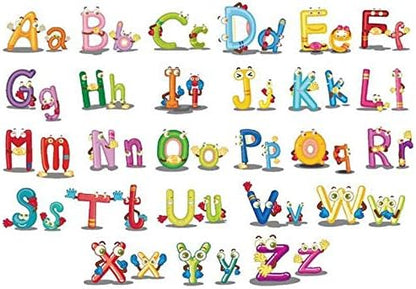 Hinleise Wall Stickers English Alphabet Letters Stickers Cute Cartoon Art Mural Decal for Kids Bedroom Nursery Classroom Early Education Removable Wall Decoration 45 60Cm