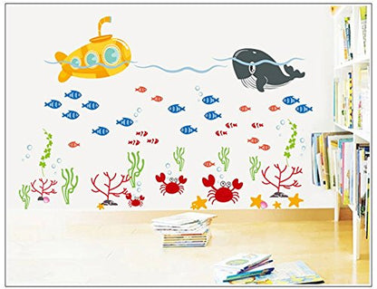 DNVEN 54.3 x 35.0 inches Vinyl Wall Decals Tropical Fish Coral Underwater Removable Decor for Bedrooms, Kids Rooms, Nursery
