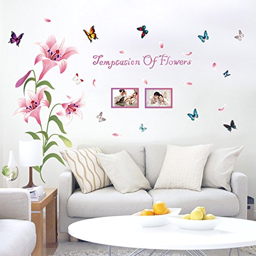 Sk9070b Pink Lily Picture Frame Wall Sticker