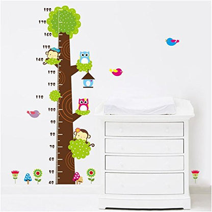 Simoshaw Height Measurement Growth Chart Tree Cute Monkey and Owls Wall Vinly Decal Decor Sticker