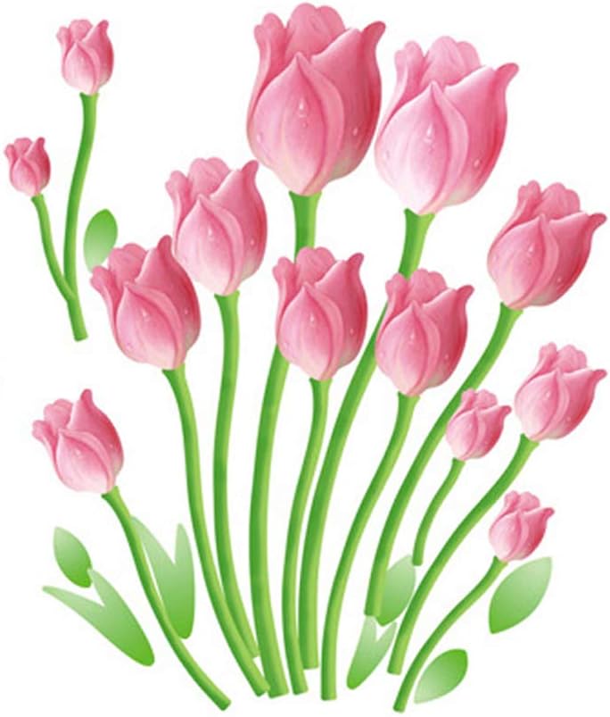 Ay601B Top of top store Heart Shaped Flower Butterfly Wall Stickers Home Decor PVC Art Mural for Baby Kids Girls Bedroom Kitchen Posters Pink Tulip Flowers