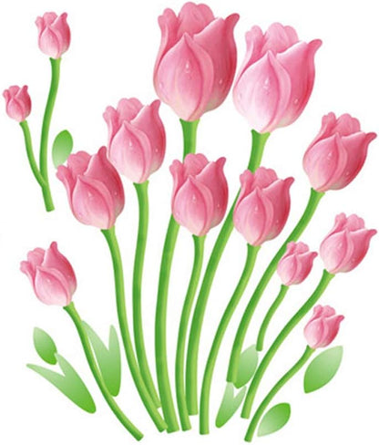 Ay601B Top of top store Heart Shaped Flower Butterfly Wall Stickers Home Decor PVC Art Mural for Baby Kids Girls Bedroom Kitchen Posters Pink Tulip Flowers