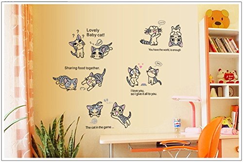 JAAMSO ROYALS Cute Cartoon Cats Design Vinyl Self Adhesive Peel and Stick Wall Sticker for Wall Decor and Home Decor AY7054