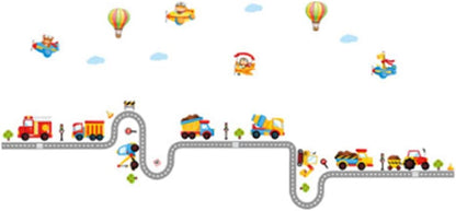 Cartoon Car Road Wall Stickers Removable Wall Decals Home Decor PVC Art Mural Baby Boys Girls Kids Bedroom Kitchen Decoration Wall Stickers Posters