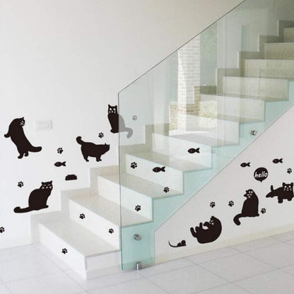 Cartoon Lovely Black Cat Silhouette Wall Sticker Home Decor Kids Room Stairway Corridor Decoration Mural Combination Stickers