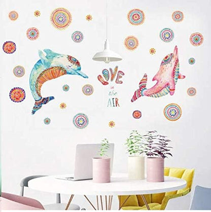 Creative Couple Dolphin Wallpaper Sticker Bedroom Bedside Living room Background Decoration PVC Waterproof Wall Stick