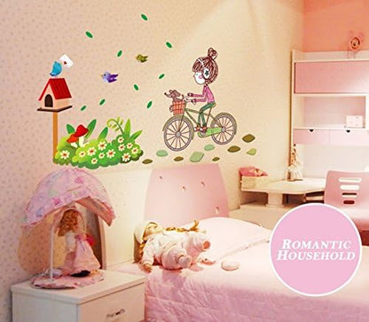 ren Empower Multicolor A Little Charming Girl Riding on Her Bike Large Wall Sticker Ay7085