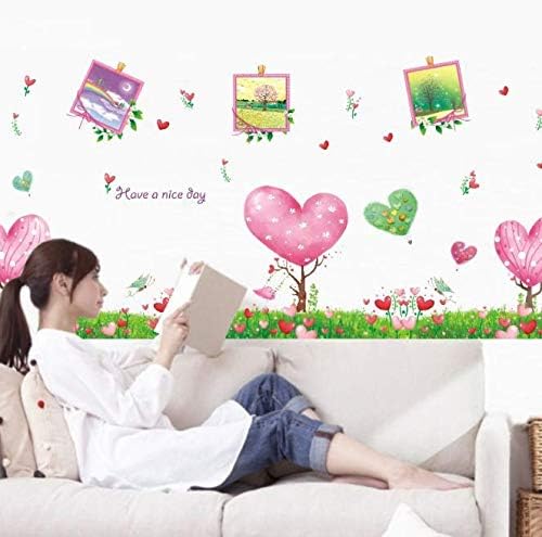 Cartoon Green Tree Grass Love Photo Frame Flower Wall Sticker Wall Decals Home Decoration Wallpaper size 50x70 xls7081