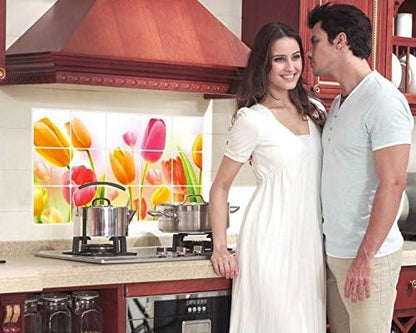 COMVIP Kitchen Oil Proof Heat-resistant Waterproof Tile Sticker Decals Flower