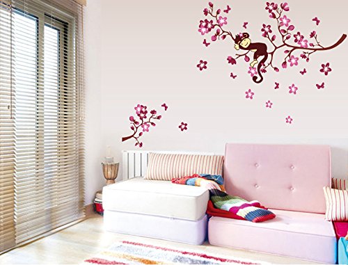 Asmi Collections PVC Wall Stickers Cute Monkey on a Tree Branch AY7020