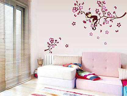 Asmi Collections PVC Wall Stickers Cute Monkey on a Tree Branch AY7020