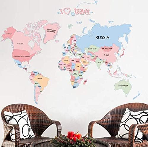 Background Colorful English Words World Map Vinyl Wall Stickers Abc 1055