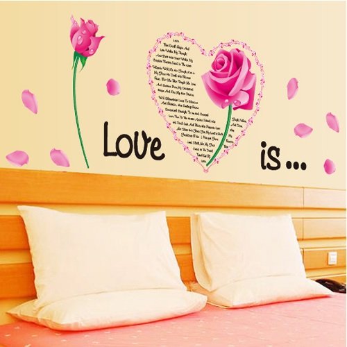 Oren Empower Pink Rose Plant Medium Size Wall Sticker (Wall Covering Area - 55 cm X 150 cm)