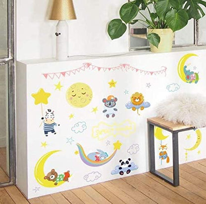 Sk7161 Cartoon diy wall sticker for kids rooms Sleeping Dreaming animals moon stars clouds decor bedroom window wardrobe door stickers-XSQ
