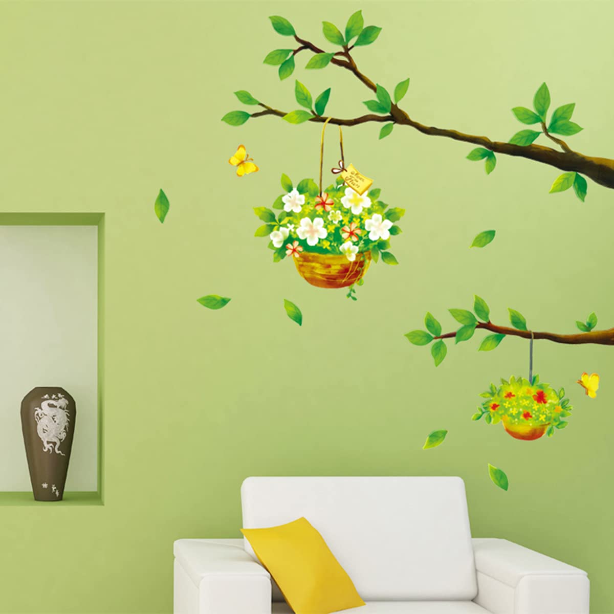 Home Centre Corsica - Green PVC Tree Detailed Wall Decal - 50x70cm, Standard
