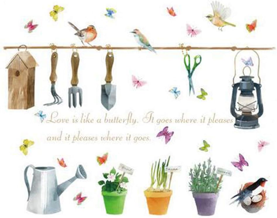Trees Flowers Butterfly Wall Stickers Cartoon Animals Height Measurement Photo Frames Wall Decals Home Decor Mural Baby Boys Girls Kids Bedroom Kitchen Decoration (Gardening Plants Birds Butterfly) size 50x70 sk7107